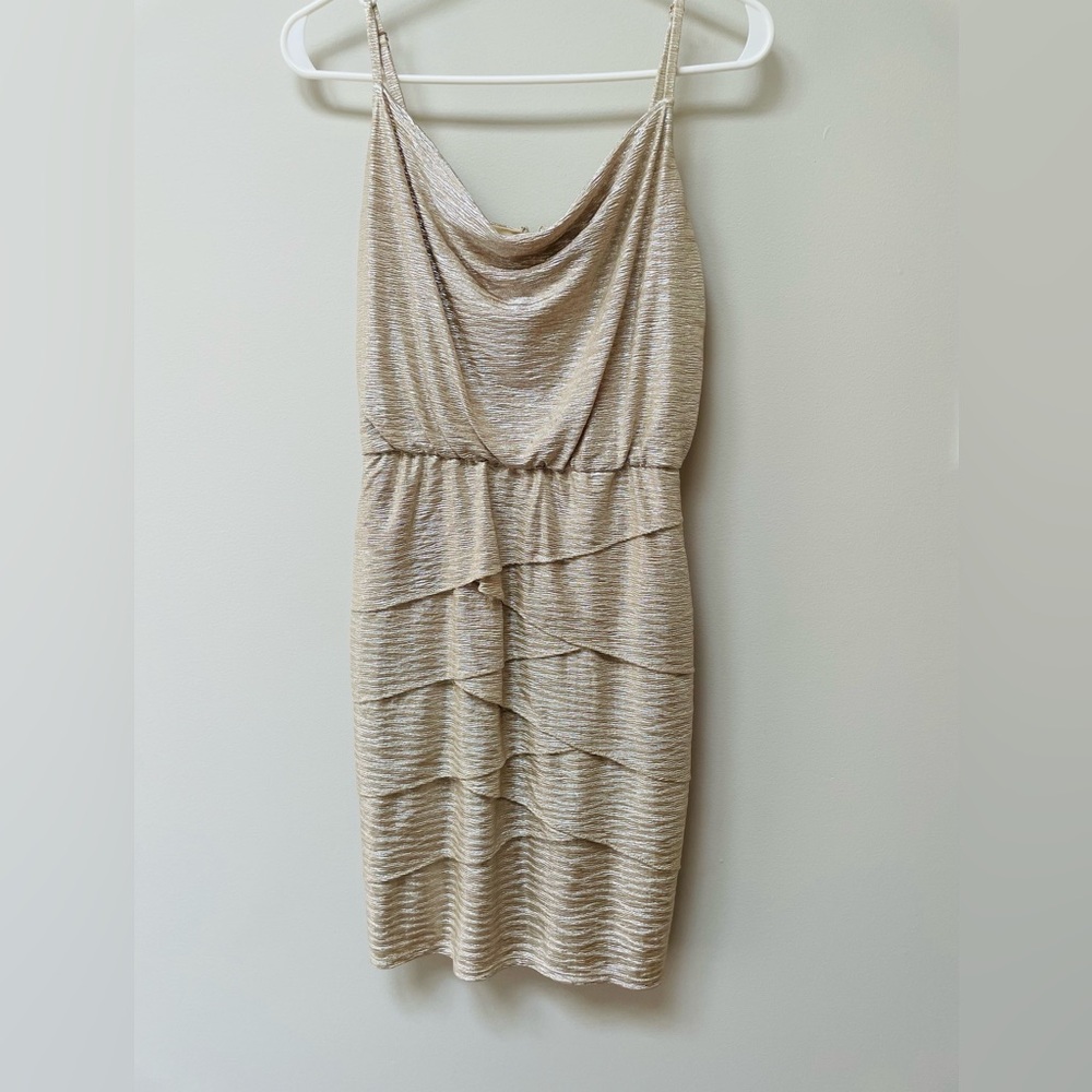 Laundry By Shelli Segal Gold Tiered Ruffled Sheath Dress